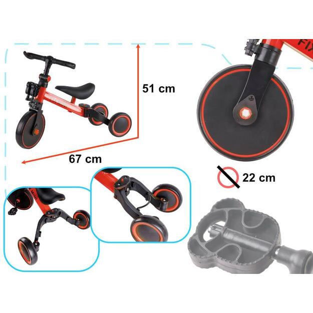 Trike Fix Mini krosinis triratukas 3in1 su pedalais, raudonas