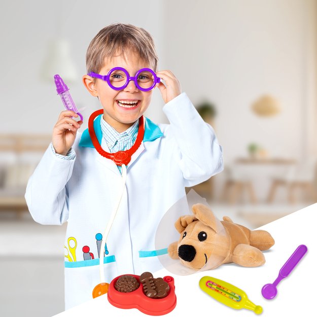 Gydytojo rinkinys su minkštu žaislu šuniuku namelyje 2