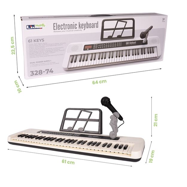 Didelis vaikiškas pianinas su mikrofonu, 61 klavišas 2