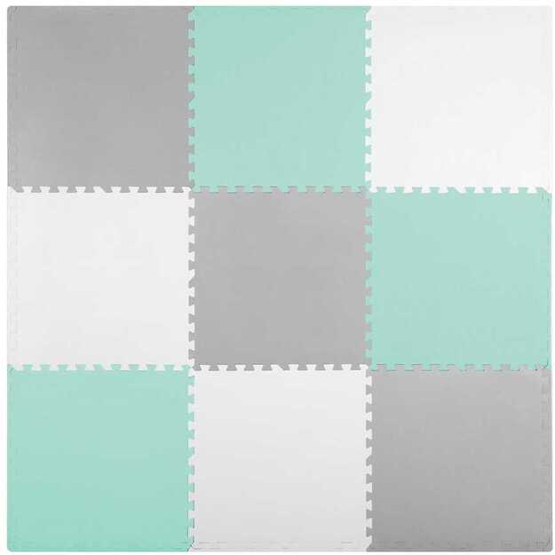 Didelis putplasčio dėlionės kilimėlis, pilkai turkio, Ricokids, 180x180cm, 9 vnt.