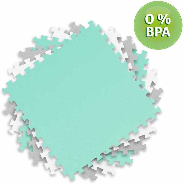 Didelis putplasčio dėlionės kilimėlis, pilkai turkio, Ricokids, 180x180cm, 9 vnt. 2