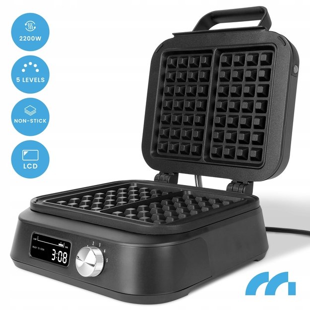 Vaflinė dviem dideliems vafliams, temperatūros reguliavimas, garso signalas, 2200 W 3