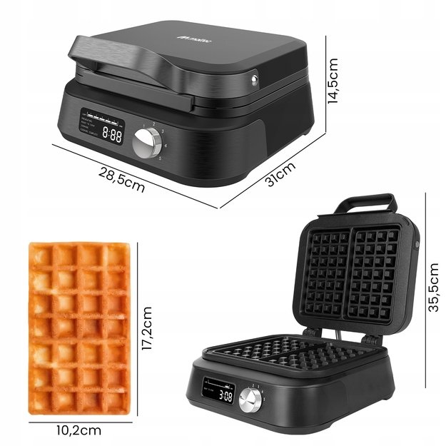 Vaflinė dviem dideliems vafliams, temperatūros reguliavimas, garso signalas, 2200 W 4