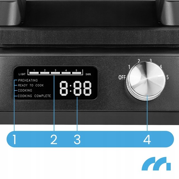 Vaflinė dviem dideliems vafliams, temperatūros reguliavimas, garso signalas, 2200 W 7