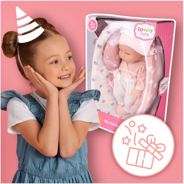 Lėlė kūdikis nešioklėje su patalyne 9