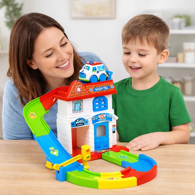 Ligoninė su automobiliais ir spiraline trasa kūdikiams, 13 dalių 5