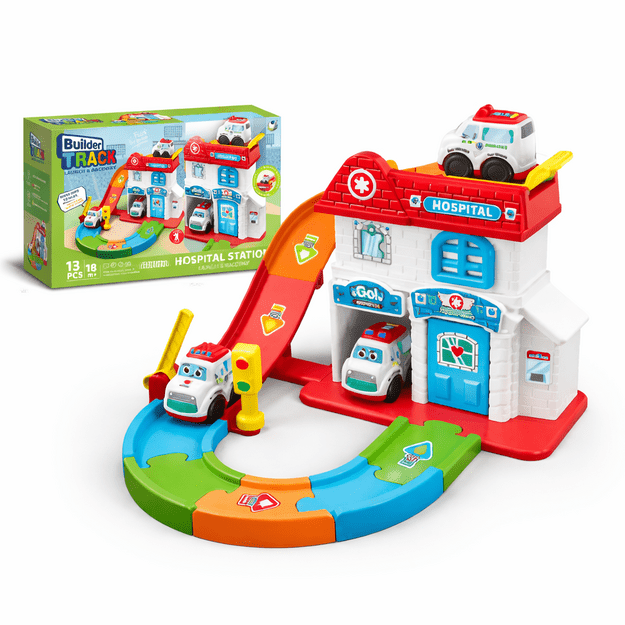 Ligoninė su automobiliais ir spiraline trasa kūdikiams, 13 dalių