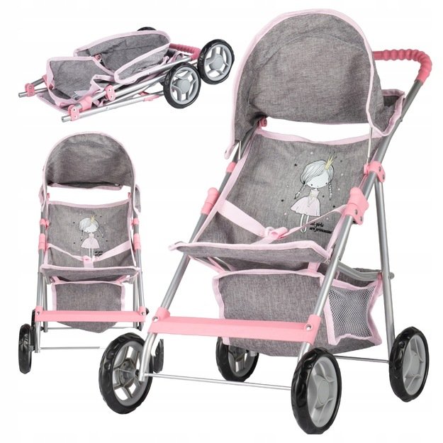 Sulankstomas vežimėlis lėlei Mažoji princesė, pilkas