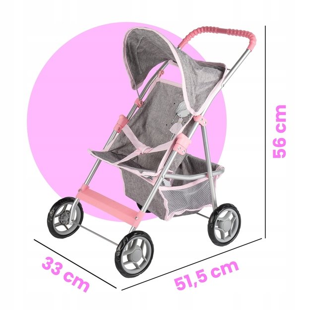 Sulankstomas vežimėlis lėlei Mažoji princesė, pilkas 1