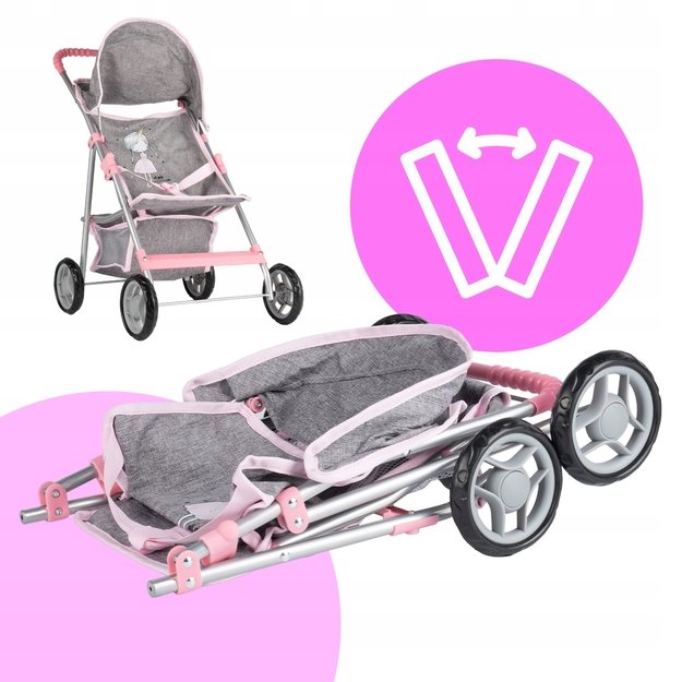 Sulankstomas vežimėlis lėlei Mažoji princesė, pilkas 2