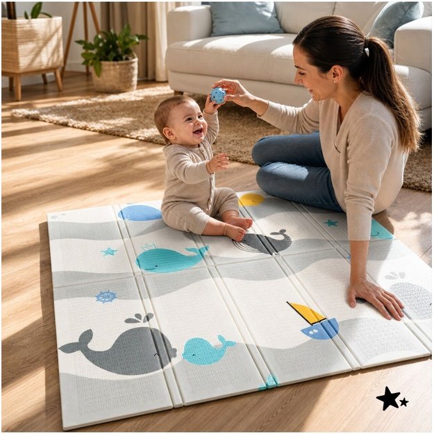Edukacinis putplasčio kilimėlis, sulankstomas, dvipusis, 120x120, XPE putplastis vaikams, MATIVO