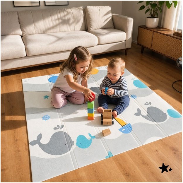 Edukacinis putplasčio kilimėlis, sulankstomas, dvipusis, 120x120, XPE putplastis vaikams, MATIVO