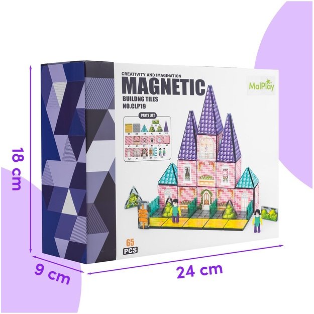 3D Magnetinis konstruktorius 65 dalys, Pilis su 2 figūrėlėmis