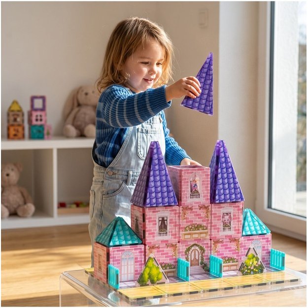 3D Magnetinis konstruktorius 65 dalys, Pilis su 2 figūrėlėmis