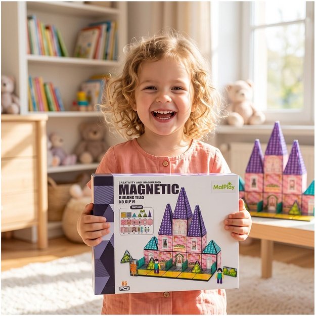 3D Magnetinis konstruktorius 65 dalys, Pilis su 2 figūrėlėmis