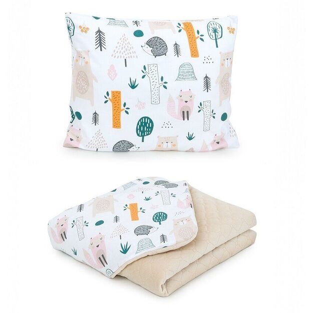MamoTato pagalvė + antklodė, miškas, kreminė, 75x100, Premium