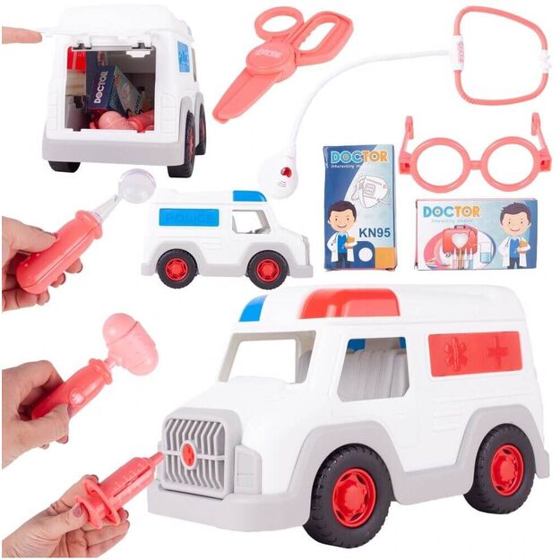 Žaislinis gydytojo rinkinys greitosios pagalbos automobilyje
