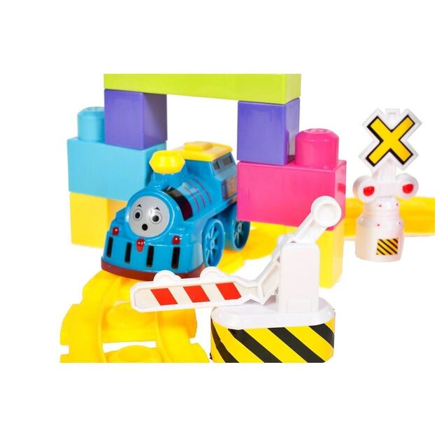 Žaislinė traukinio su vagonais kaladėlių trasa, 24 vnt