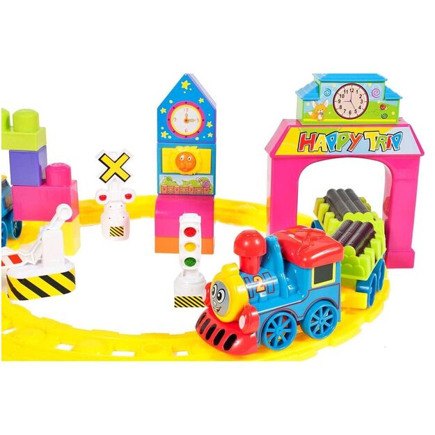 Žaislinė traukinio su vagonais kaladėlių trasa, 24 vnt