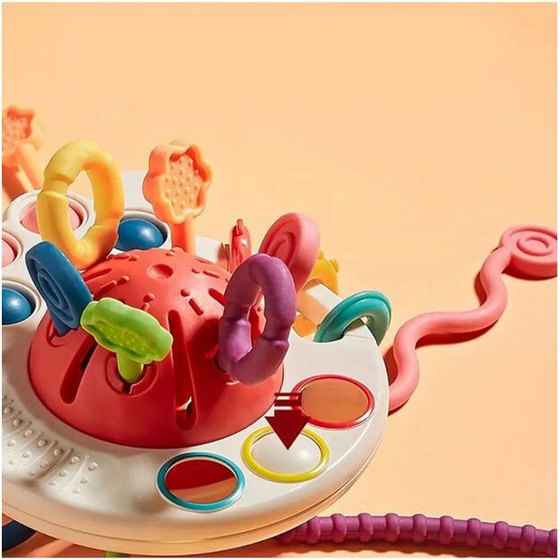 Interaktyvus sensorinis žaislas - kramtukas kūdikiams 4in1 Ufo