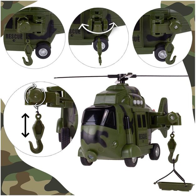 Žaislinis karinis gelbėjimo sraigtasparnis su šviesa ir garsu