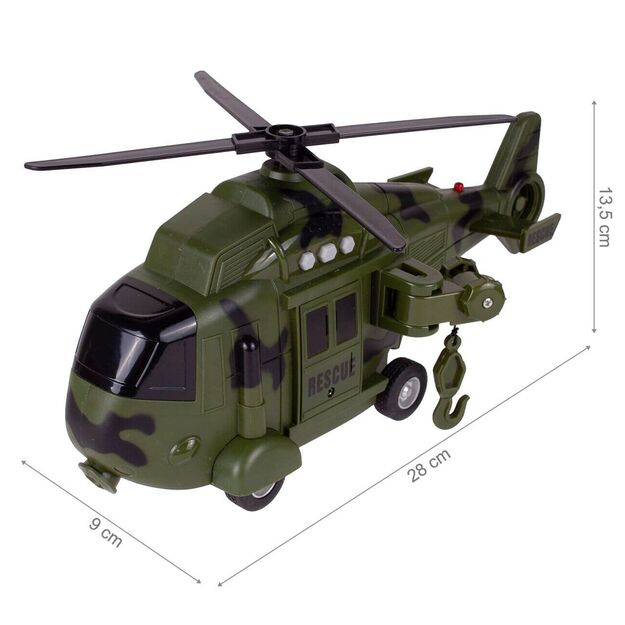 Žaislinis karinis gelbėjimo sraigtasparnis su šviesa ir garsu