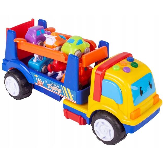 Žaislinis sunkvežimis su automobiliais ir garsu