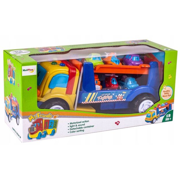 Žaislinis sunkvežimis su automobiliais ir garsu