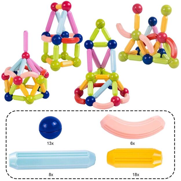 Magnetinis konstruktorius MalPlay, 45 detalės