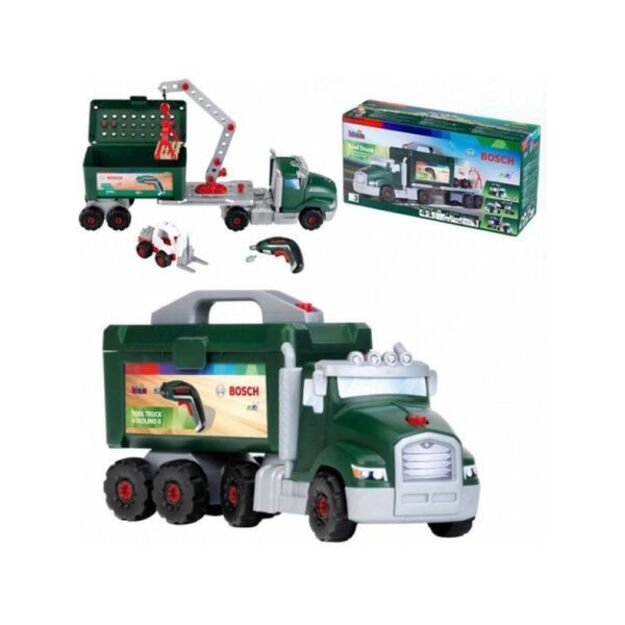 Žaislinis konstruktorius - sunkvežimis su įrankių dėže ir elektriniu atsuktuvu, 86 detalės