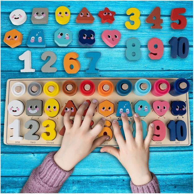 Lavinamoji Montessori medinė dėlionė, mokanti skaičiuoti 4in1