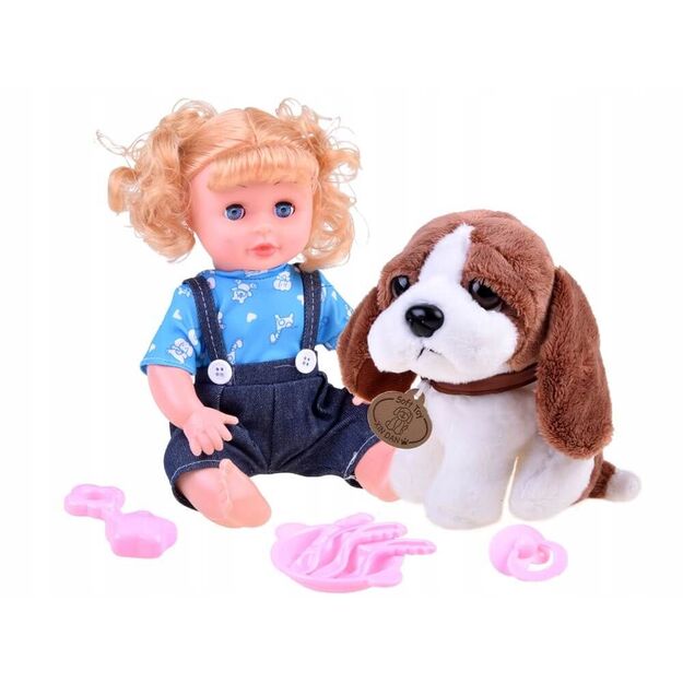 Interaktyvi lėlė su priedais ir šuniuku, 30 cm