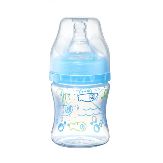 BabyOno dieglių nesukeliantis plataus kaklelio buteliukas 120 ml nuo 0 mėn mėlynas