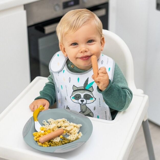 BabyOno šaukšteliai lankstūs 2 vnt nuo 6 mėn pilka-geltona