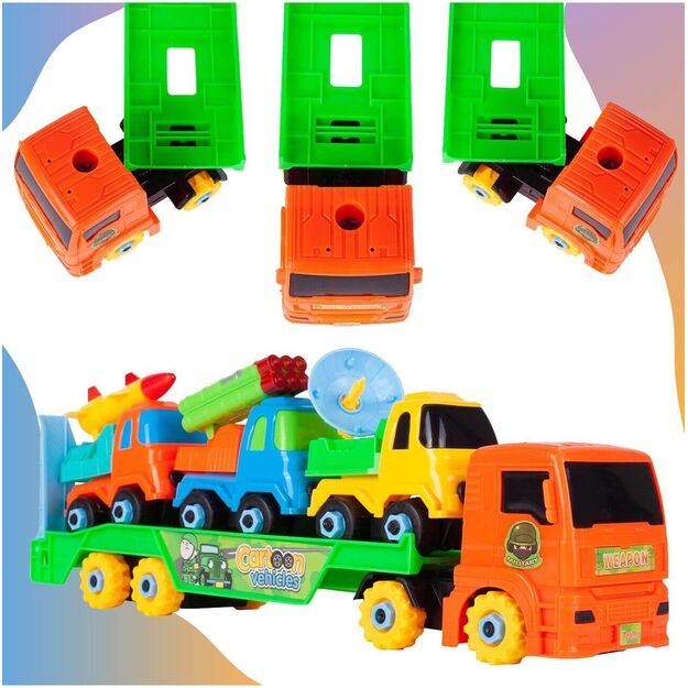 Žaislinis sunkvežimis vilkikas - konstruktorius su 3 automobiliais