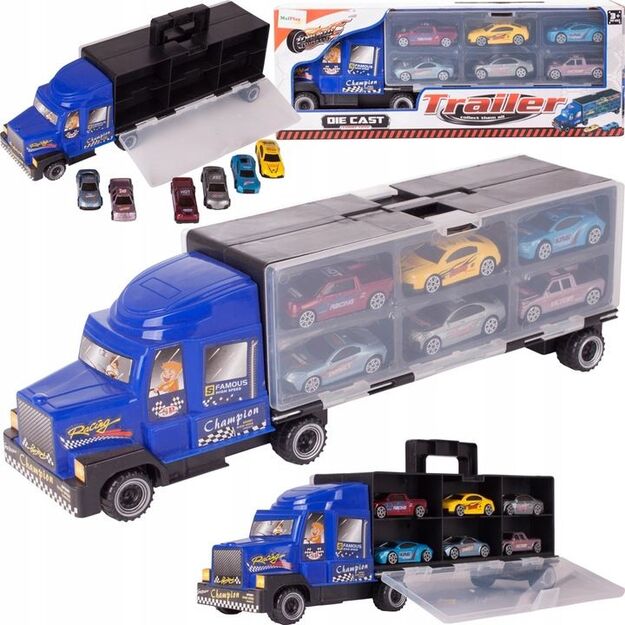 Žaislinis sunkvežimis su 6 metaliniais automobiliais 