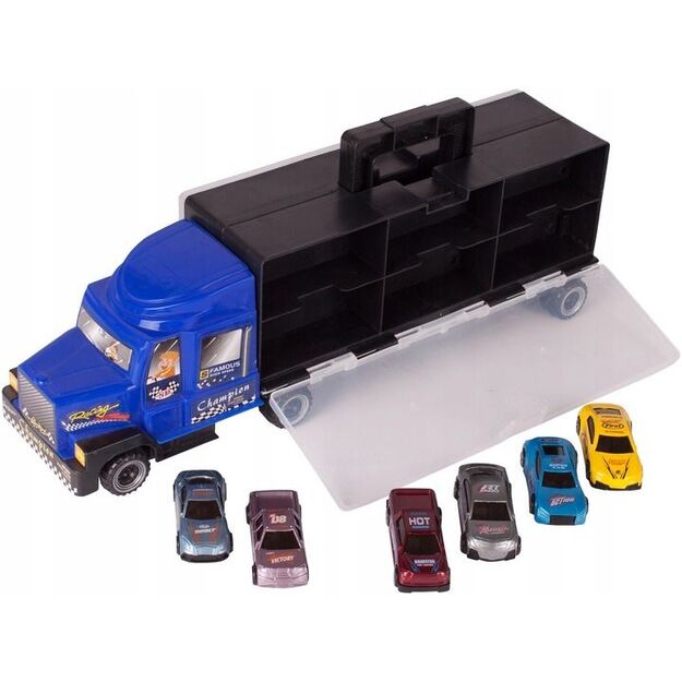 Žaislinis sunkvežimis su 6 metaliniais automobiliais 