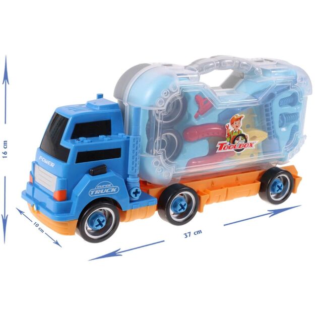 Žaislinis sunkvežimis su meistro įrankiais, su šviesa ir garsu