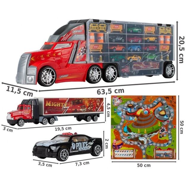 Žaislinis sunkvežimis su 10 automobilių ir stalo žaidimo kilimėliu