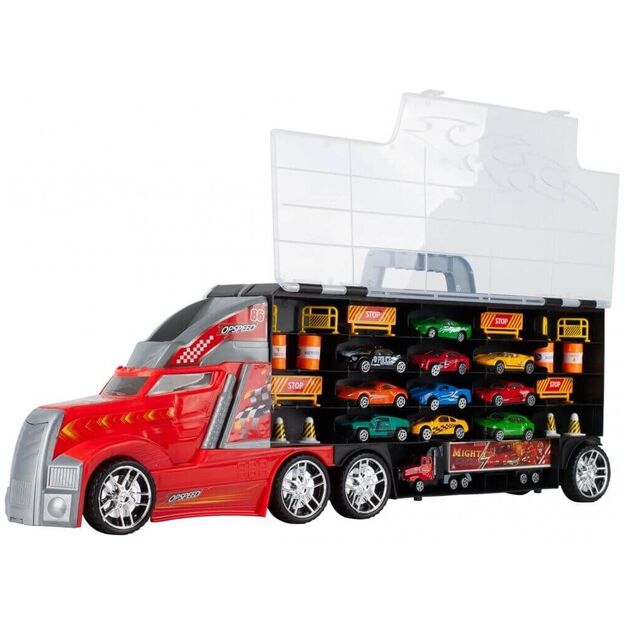 Žaislinis sunkvežimis su 10 automobilių ir stalo žaidimo kilimėliu