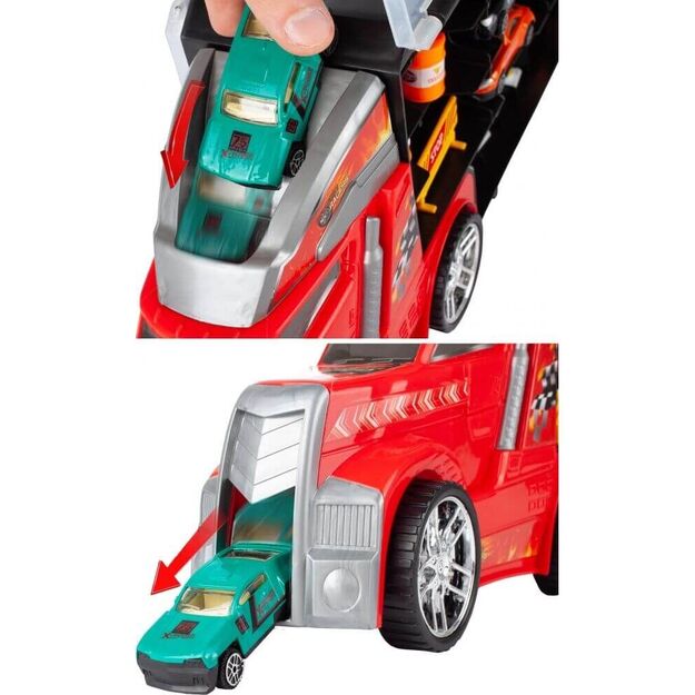 Žaislinis sunkvežimis su 6 automobiliais ir stalo žaidimo kilimėliu