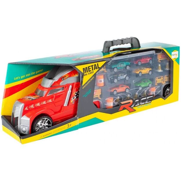 Žaislinis sunkvežimis su 6 automobiliais ir stalo žaidimo kilimėliu
