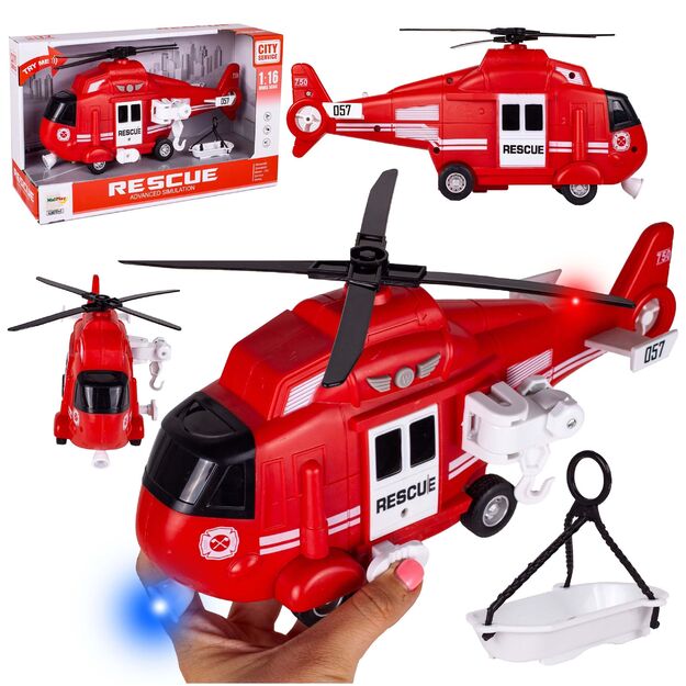 Interaktyvus žaislinis ugniagesių sraigtasparnis su šviesomis ir garsu