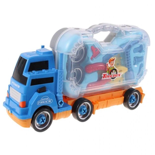 Žaislinis sunkvežimis su meistro įrankiais, su šviesa ir garsu