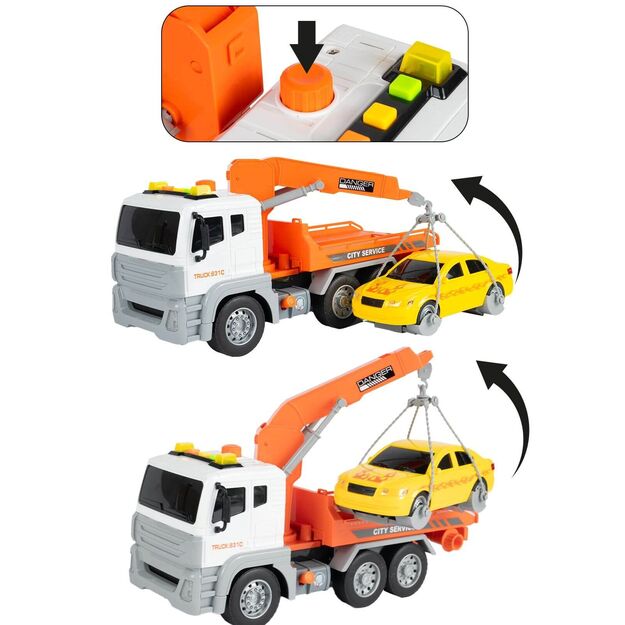 Žaislinis sunkvežimis su automobiliu, šviesa ir garsu, Pagalba kelyje