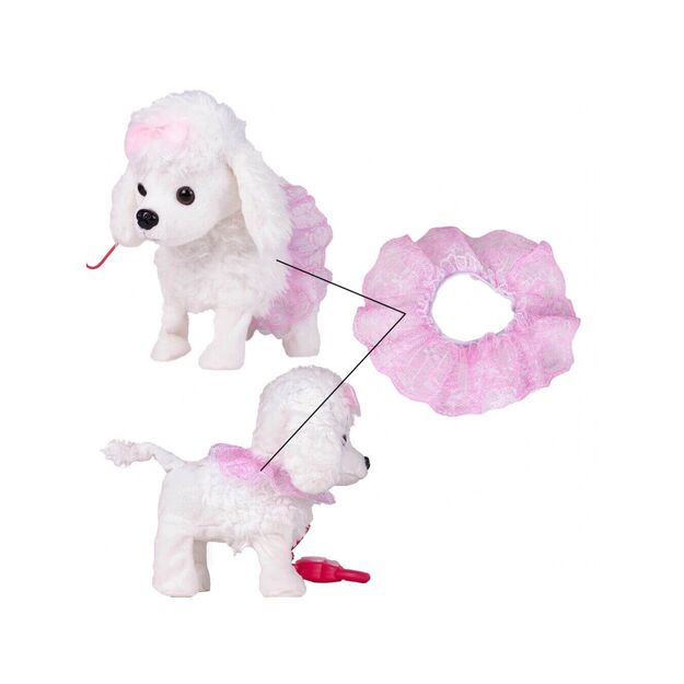 Minkštas žaislas interaktyvus vaikščiojantis šuniukas su rankine ir pavadėliu