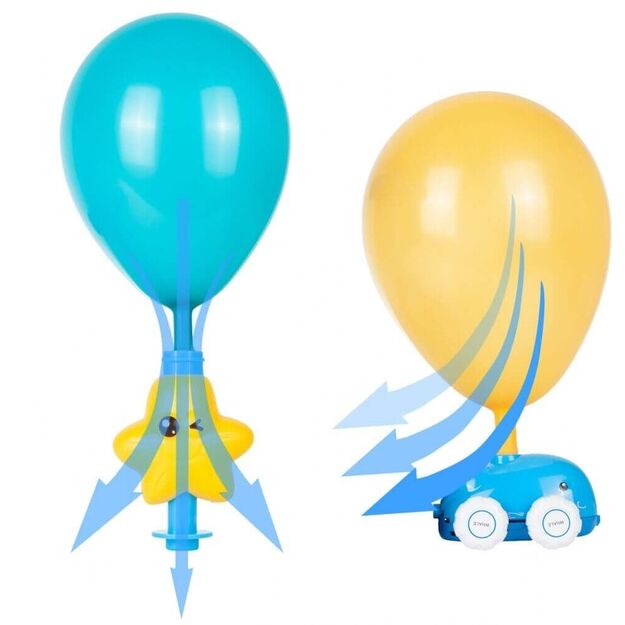 Balionų paleidimo įrenginys su 2 automobiliais ir 2 figūrėlėm + 12 balionų