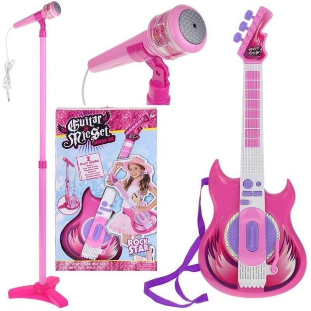 Vaikiška gitara su mikrofonu ant stovo