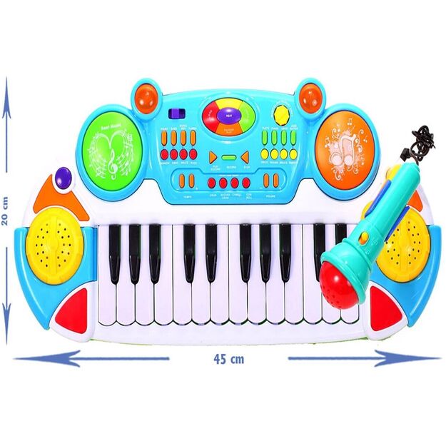 Vaikiškas elektroninis pianinas su mikrofonu ir kėdute