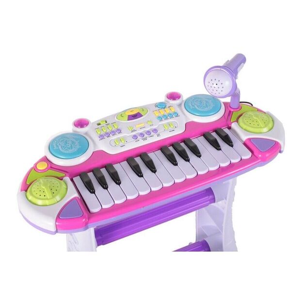 Vaikiškas elektroninis pianinas su mikrofonu ir kėdute